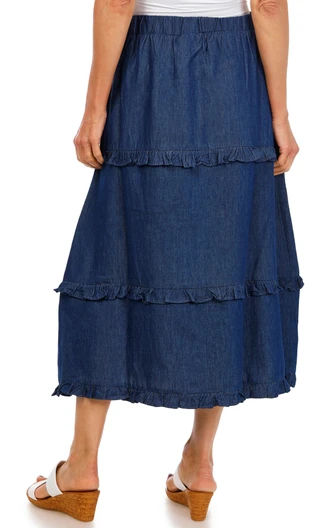 Thumbnail 3: Cupio Women's Chambray Tiered Maxi Skirt 