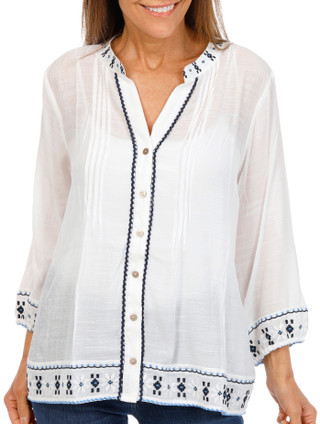 Thumbnail 1: Chelsea & Theodore Women's Button Front Pleated Top 