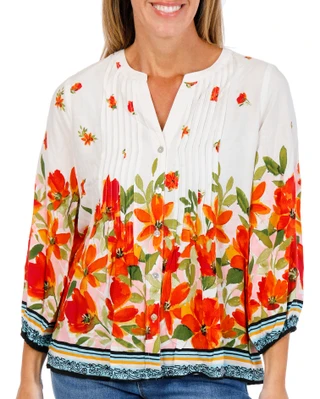Thumbnail 1: FIGUEROA & FLOWER Petite Long Sleeve Pleated Button Down Top 