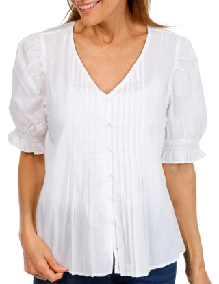 Thumbnail 1: 1 STATE Womens Short Sleeve Pleated Button Front Top 