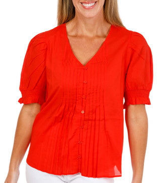 Thumbnail 3: 1 STATE Womens Short Sleeve Pleated Button Front Top 