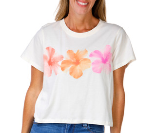 Thumbnail 1: COASTAL DREAMER Juniors Triple Hibiscus Boxy Graphic Tee 