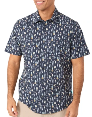 Thumbnail 1: Quiksilver Waterman Men's Short Sleeve Print Tech Button Down Shirt 