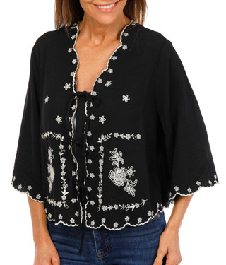 Thumbnail 1: Adrianna Papell Women's Embroidered Tie Front Top 