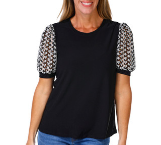 Thumbnail 1: Cece Women's Mixed Media Sleeve Top 