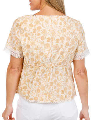 Thumbnail 1: Bagatelle Women's Short Sleeve Square Neck Tie Front Top 