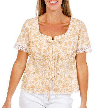 Thumbnail 2: Bagatelle Women's Short Sleeve Square Neck Tie Front Top 