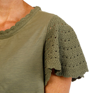 Thumbnail 2: FARMERS MARKET Women's Short Sleeve Crochet Crew Neck Top 