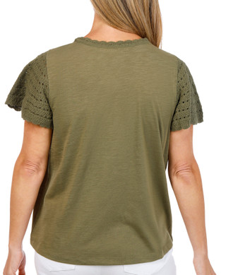 Thumbnail 4: FARMERS MARKET Women's Short Sleeve Crochet Crew Neck Top 