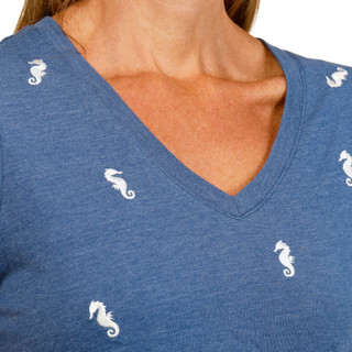 Thumbnail 3: Wild Fox Womens Short Sleeve V Neck Embroidered Top 