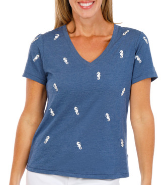 Thumbnail 1: Wild Fox Womens Short Sleeve V Neck Embroidered Top 