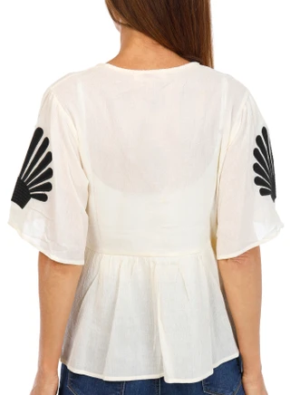 Thumbnail 3: Solitaire Women's Short Sleeve Embroidered Babydoll Top 