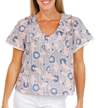 Thumbnail 1: C&C California Womens Short Sleeve Ruffle Neck Top 