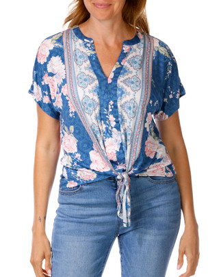 Thumbnail 1: Chenault Women's Short Sleeve Front Tie Hem Top 
