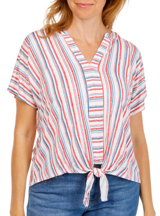 Thumbnail 1: Chenault Women's Stripe Print Tie Front Top  