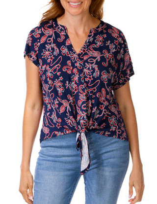 Thumbnail 1: Chenault Women's Short Sleeve Tie Hem Top 
