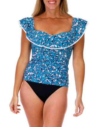 Thumbnail 1: GOTTEX Women's Off The Shoulder Ruffle Tankini Swim Top 