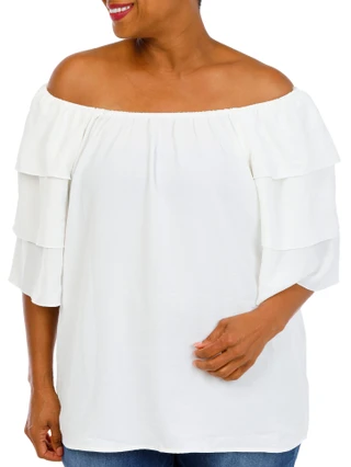 Thumbnail 1: Chenault Plus Flutter Sleeve Airflow Top 