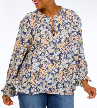 Thumbnail 1: Cece Plus Long Sleeve Keyhole Neck Top 