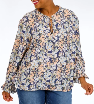Thumbnail 1: Cece Plus Long Sleeve Keyhole Neck Top 