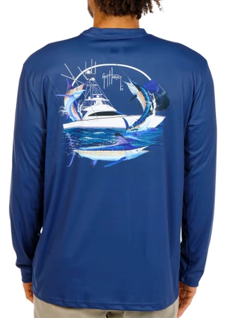 Thumbnail 1: Guy Harvey Men's Long Sleeve Performance Graphic Tee 