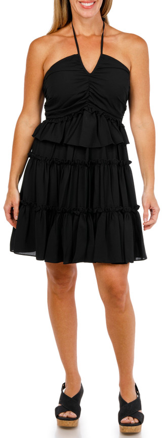 Thumbnail 3: Nicole Miller Women's Halter Neck Ruched Tiered Dress 