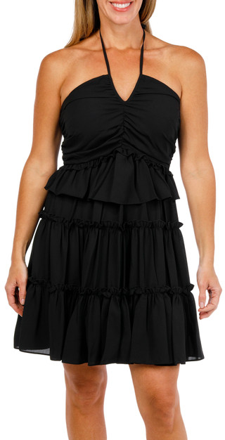 Thumbnail 1: Nicole Miller Women's Halter Neck Ruched Tiered Dress 