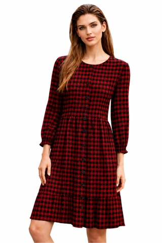 Thumbnail 1: Beach Lunch Lounge Women's Hailey Checked Tiered Button Front Long Sleeve Dress 