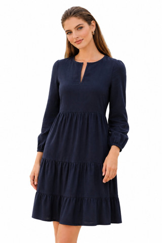 Thumbnail 1: Beach Lunch Lounge Women's Cate Solid Woven Tiered Long Sleeve Dress 
