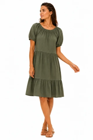 Thumbnail 1: Beach Lunch Lounge Amber Solid Peasant Neck Dress 