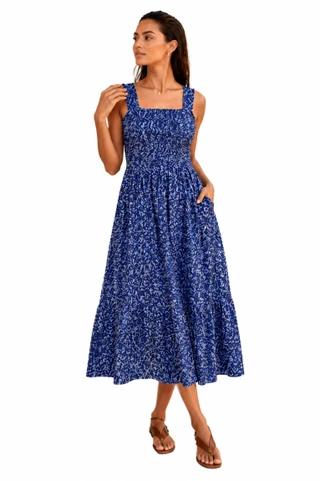 Thumbnail 1: Beach Lunch Lounge Women's Elissa Smocked Ruffle Strap Midi Dress 
