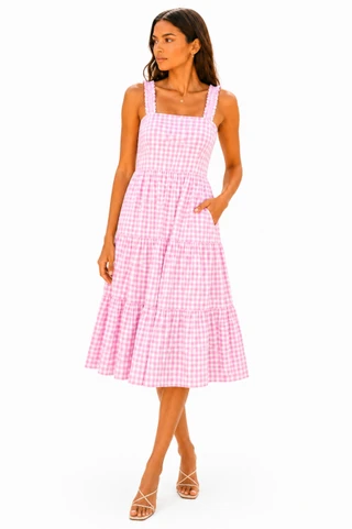 Thumbnail 1: Beach Lunch Lounge Women's Alice Gingham Tiered Ruffle Strap Sleeveless Dress 