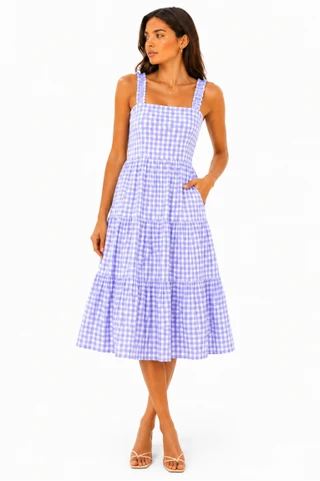 Thumbnail 1: Beach Lunch Lounge Women's Alice Gingham Tiered Ruffle Strap Sleeveless Dress 