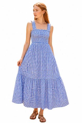 Thumbnail 1: Beach Lunch Lounge Women's Elissa Smocked Gingham Cotton Sleeveless Midi Dress 
