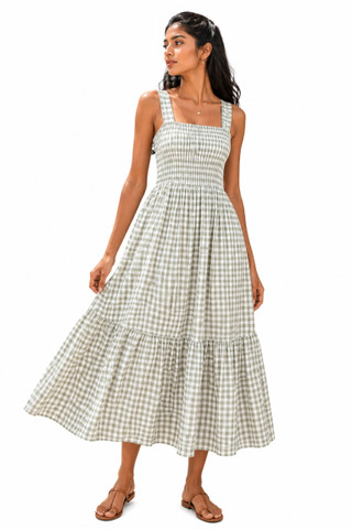 Thumbnail 1: Beach Lunch Lounge Women's Elissa Smocked Gingham Cotton Sleeveless Midi Dress 