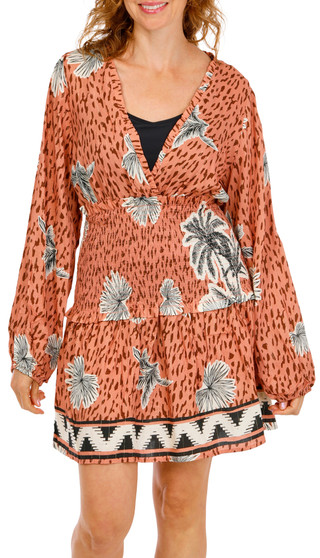 Thumbnail 1: SURF GYPSY Women's Long Sleeve Rayon Coverup Dress 