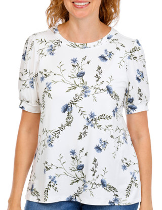 Thumbnail 1: BOBEAU Women's Short Sleeve Puff Sleeve Crew Neck Top 
