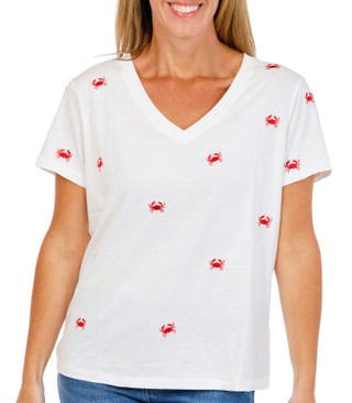 Thumbnail 1: Wild Fox Womens Short Sleeve V Neck Embroidered Top 