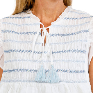 Thumbnail 3: FARMERS MARKET Women's Short Sleeve Smocked Split Neck Top 