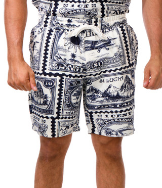 Thumbnail 4: MALIBU Men's 2 Pc Linen Postage Stamp Print Shorts Set 