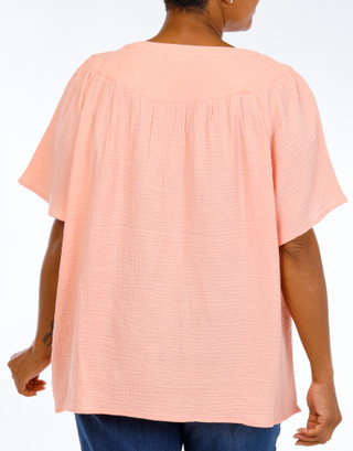 Thumbnail 2: Lands End Plus Gauze Split Neck Yoke Top 