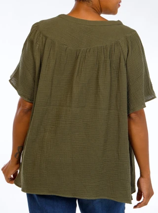 Thumbnail 3: Lands End Plus Gauze Split Neck Yoke Top 