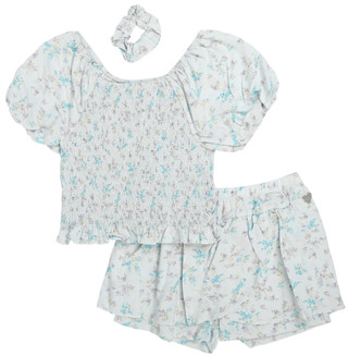 Thumbnail 1: Paris Hilton Girls 3 Pc Smocking Shorts Set with Scrunchie 