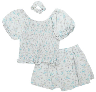 Thumbnail 2: Paris Hilton Girls 3 Pc Smocking Shorts Set with Scrunchie 