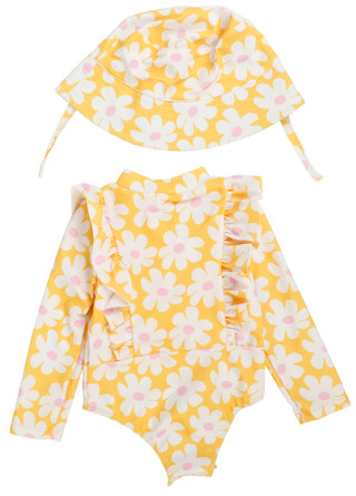 Thumbnail 2: Jessica Simpson Baby Girls 2 Pc Long Sleeve Rashguard Swimsuit & Hat 