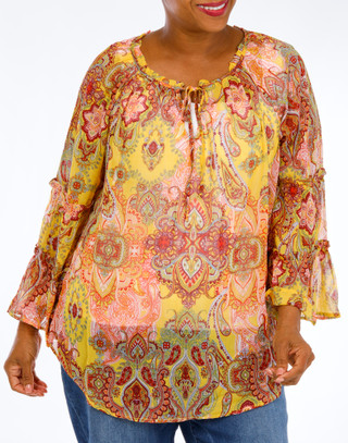 Thumbnail 1: FIGUEROA & FLOWER Plus Bell Sleeve Print Top 