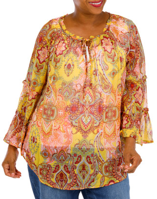 Thumbnail 1: FIGUEROA & FLOWER Plus Bell Sleeve Print Top 