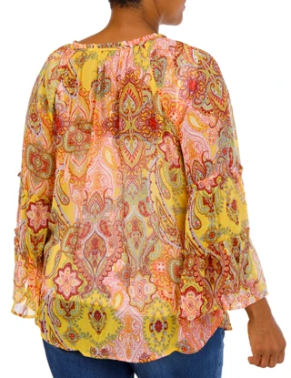 Thumbnail 2: FIGUEROA & FLOWER Plus Bell Sleeve Print Top 