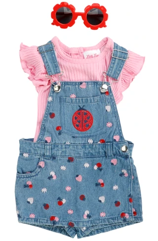 Thumbnail 1: Little Lass Baby Girls 3 Pc Denim Skirtall Set 
