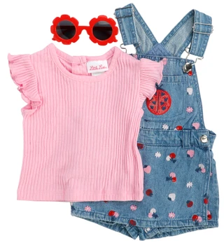 Thumbnail 2: Little Lass Baby Girls 3 Pc Denim Skirtall Set 